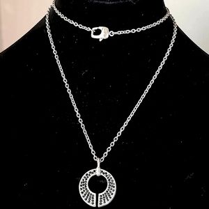 Vintage ST JOHN Silver Plated Curb Chain with Silver & Black Moissanite Pendant.